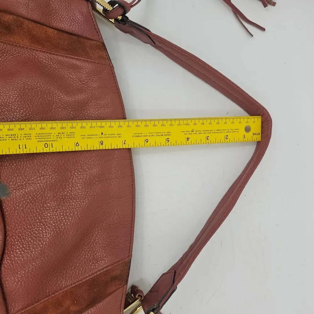 Aimee Kestenberg Tuscany Brown Slouchy Pebbled Leather Suede Hobo Bag Boho